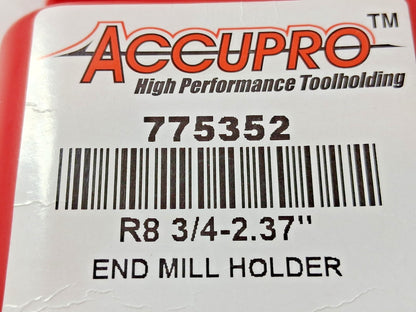 Accupro End Mill Holder R8 Taper Taper Shank 3/4" Hole Dia 775352