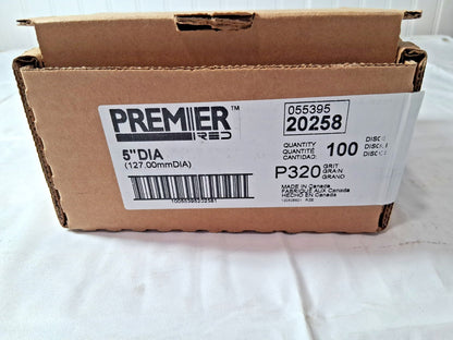Premier Red Aluminum Oxide Dri-Lube Paper Discs 5" Dia 320 Grit 100PK 05539