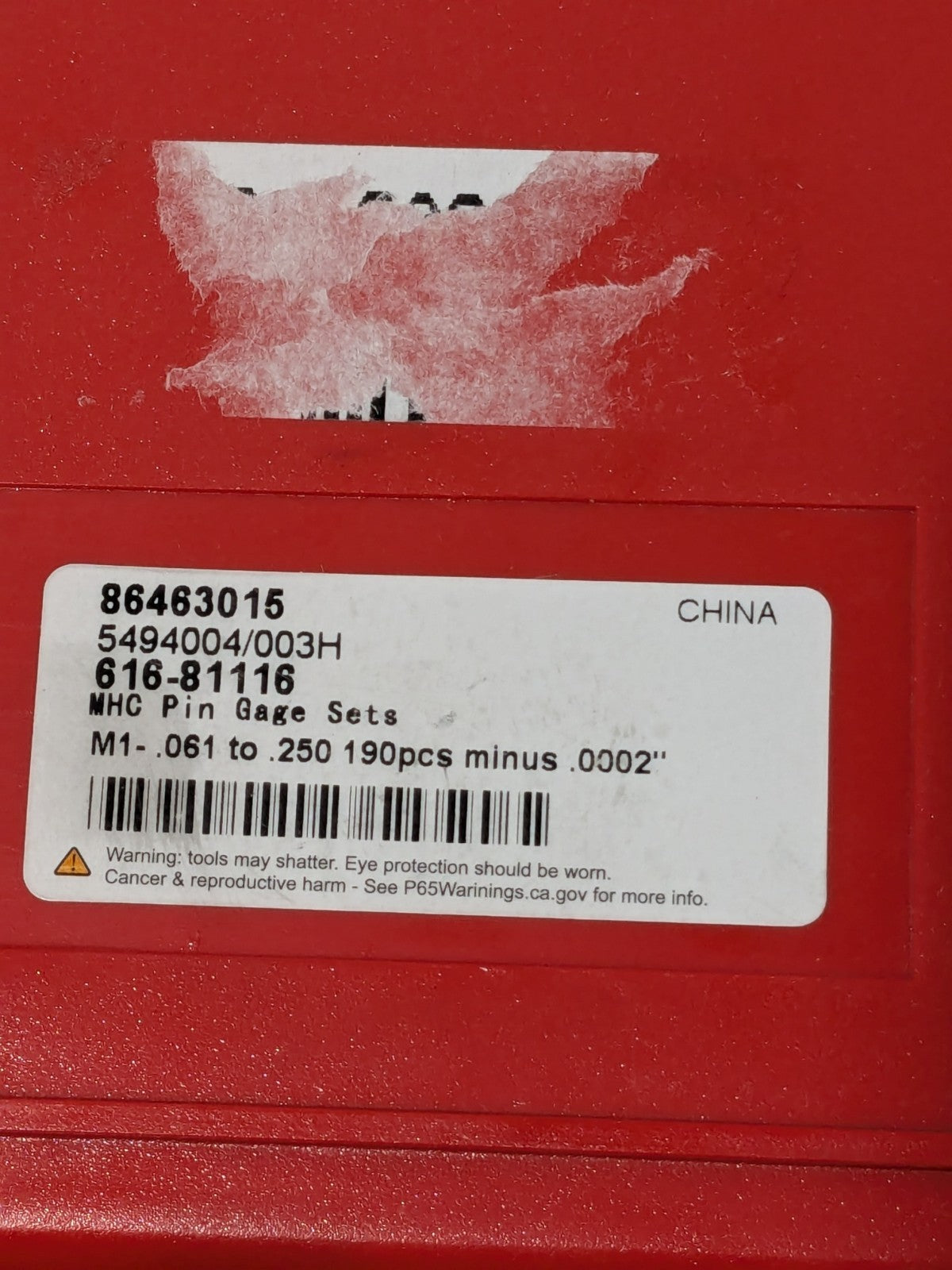 MHC Class ZZ Plug Gage Set: 0.061 to 0.25" Range, 190 Pc 616-81116