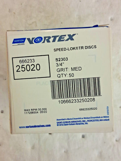 Norton Aluminum Oxide Quick Change Discs 50pk 3/4" Dia 66623325020