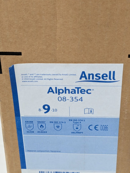 Ansell Chemical Resistant Glove: Neoprene, Qty 12 Pairs SZ L 08-354