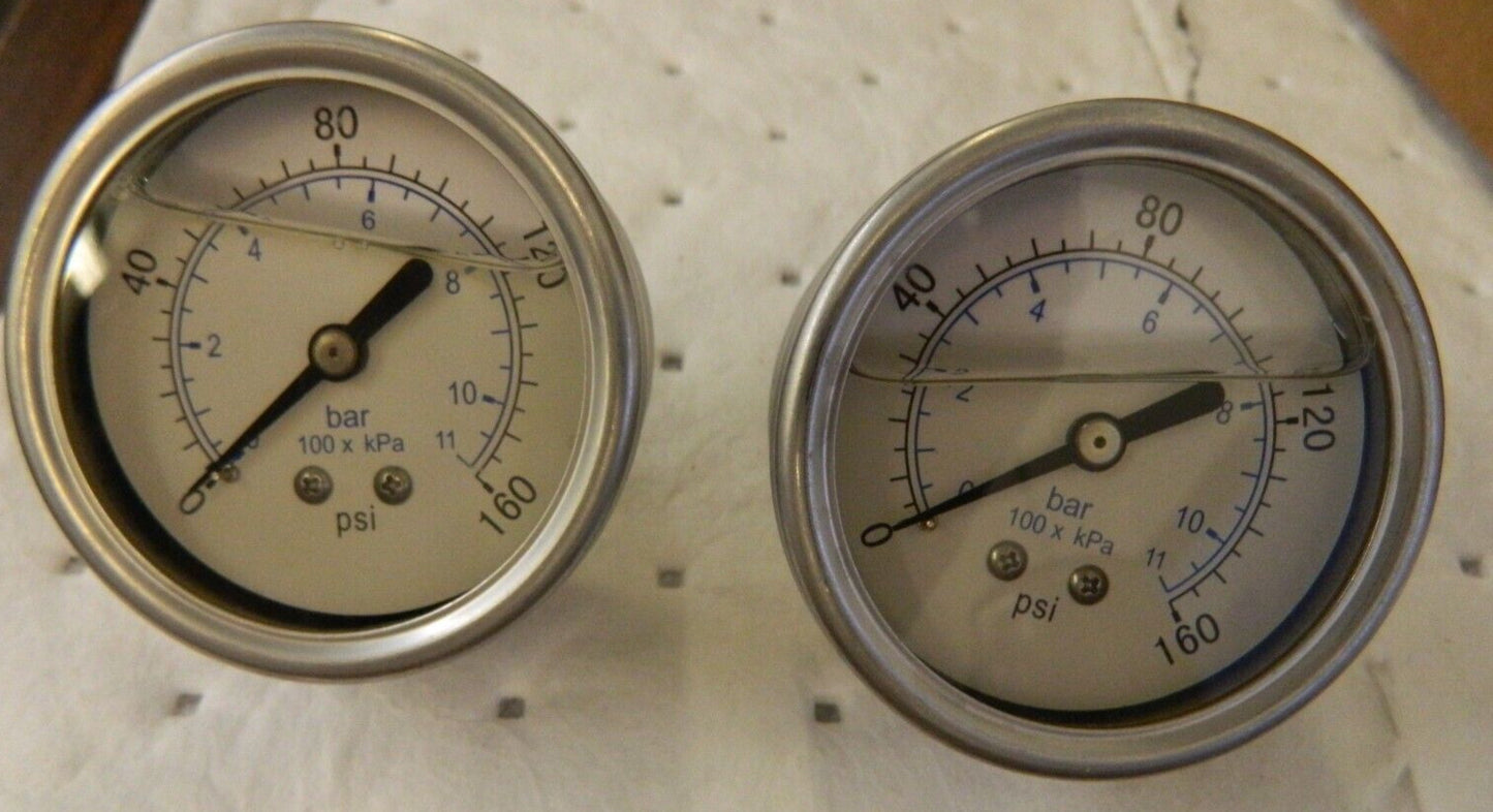 Pressure Gauge 2pk 2-1/2" Dial, 160 psi 1/4" Thread Center Back Mount 115AB25160