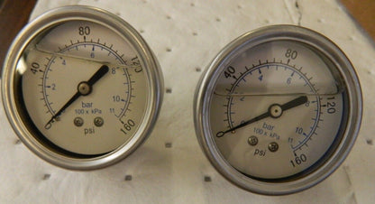 Pressure Gauge 2pk 2-1/2" Dial, 160 psi 1/4" Thread Center Back Mount 115AB25160