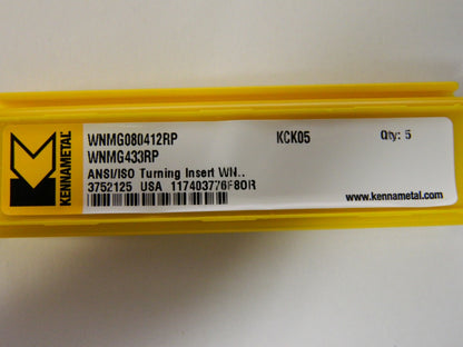 Kennametal WNMG433 RP Grade KCK05 Carbide Turning Insert QTY 5 3752125