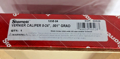 Starrett Master Vernier Slide Caliper Steel 0-24" Range 123Z-24 50528