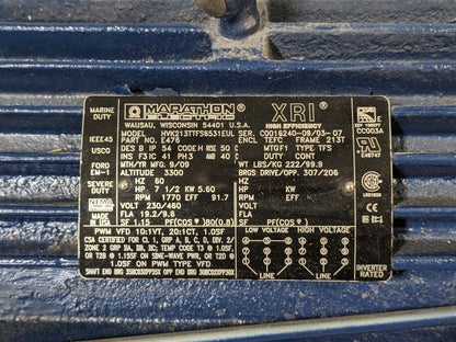 Marathon Severe Duty Electric Motor 7.5 HP 230/460v 3Ph 213TTFS6531 Parts/Repair
