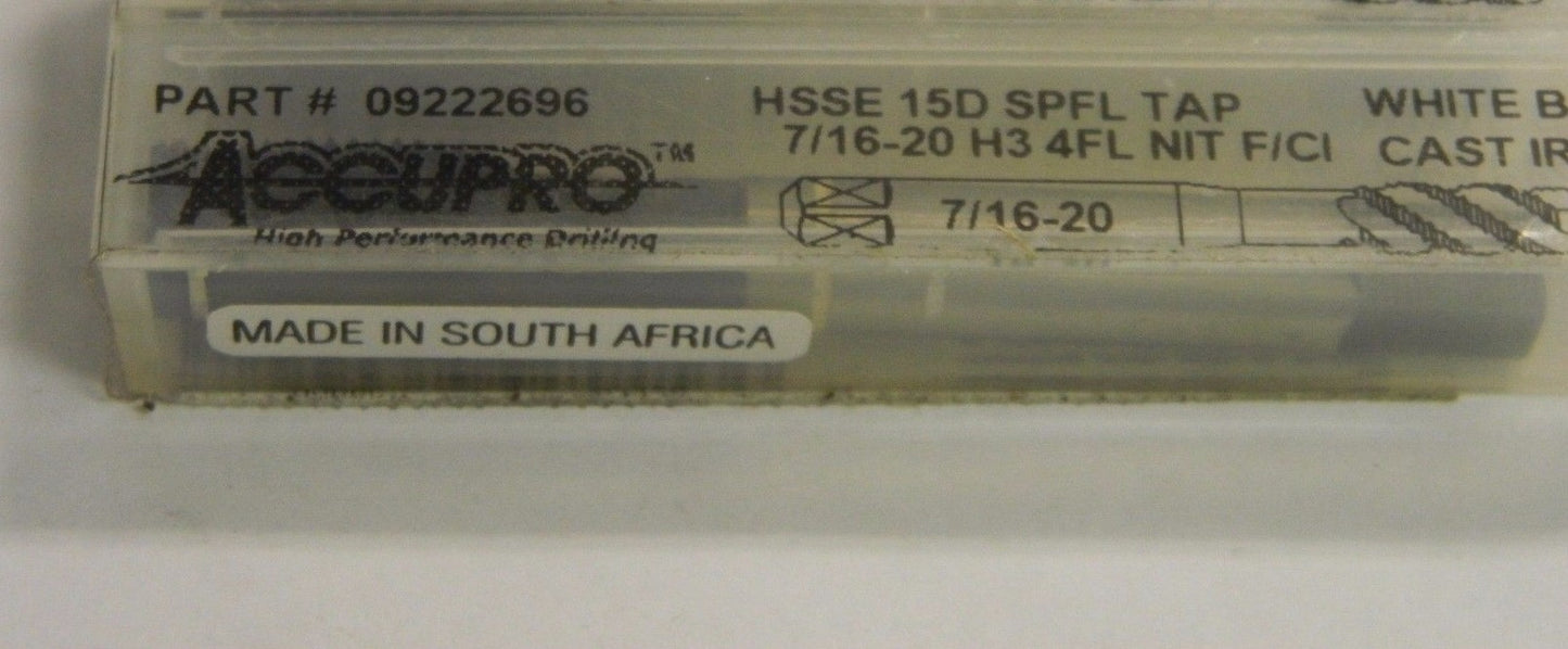 Accupro 7/16-20 UNF 4 Fl H3 Spiral Flute Tap 09222696