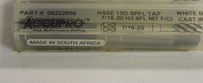 Accupro 7/16-20 UNF 4 Fl H3 Spiral Flute Tap 09222696