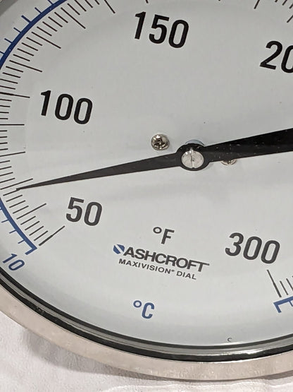 ASHCROFT Bimetal Dial Thermometer: 50 to 300 ° F, 5" Dial, 12" Stem 75