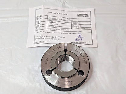 SPI Single Threaded Ring Gage 1-1/4-7 UNC-2A GO PD 1.1550 23-217-3