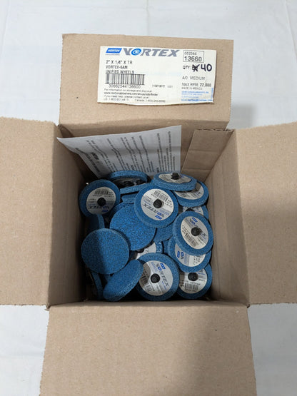 Norton Deburring Disc: 2" Dia, Medium Grade, Alum. Oxide Box of 40 66254413660