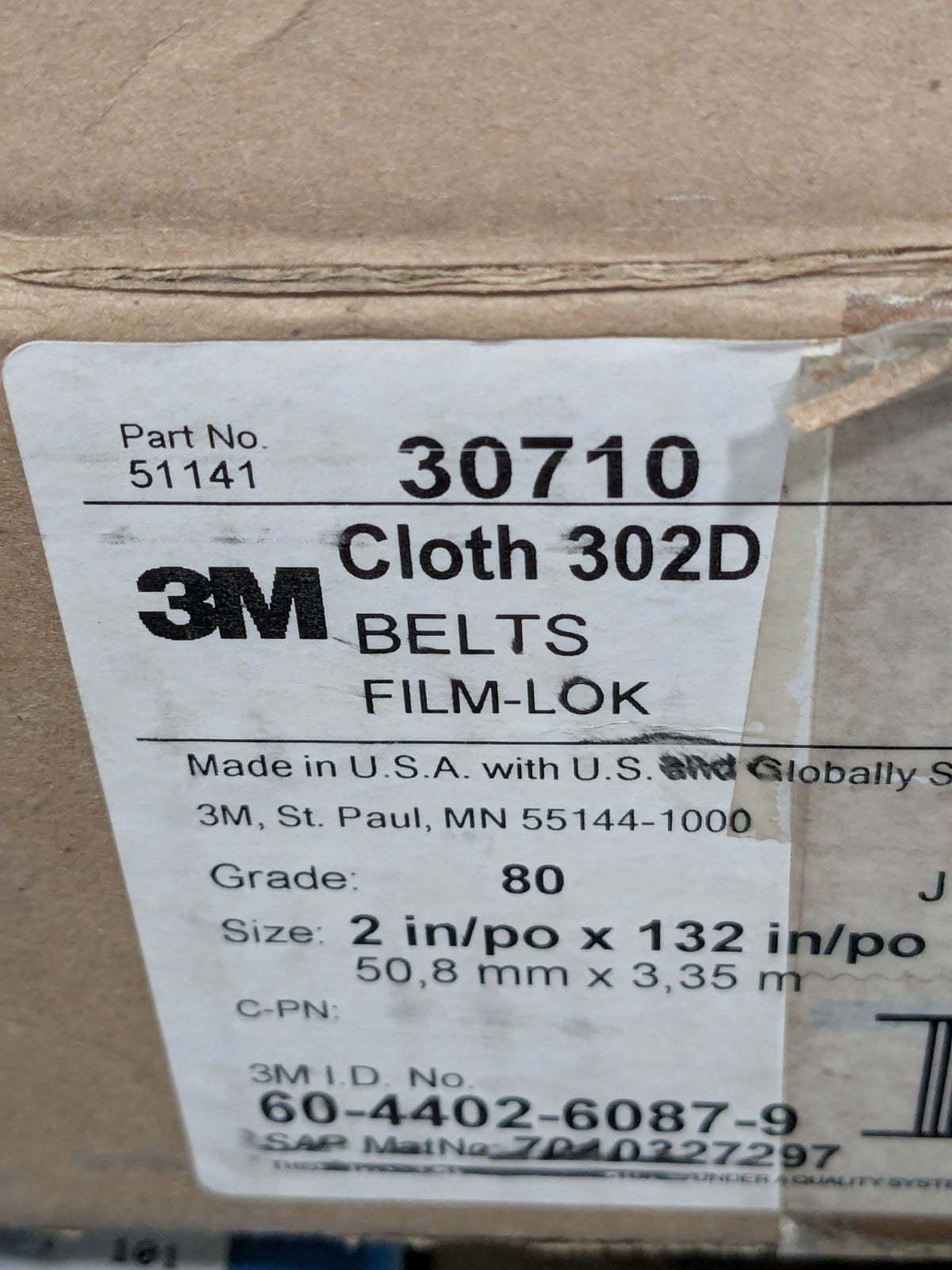 3M Abrasive Belt: 2" Wide, 132" OAL, 80 Grit, Aluminum Oxide Qty 25 7010327297