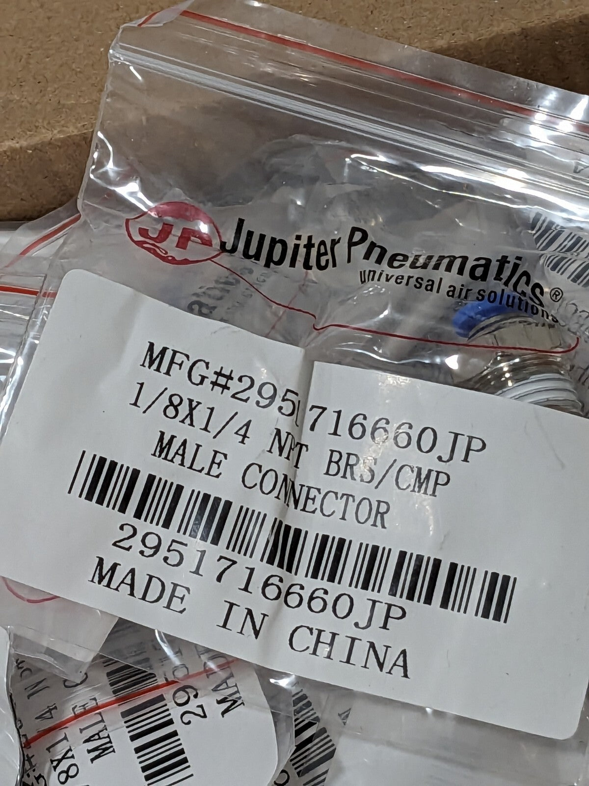 Push-To-Connect NPT Tube Fitting: 1/4" Thread, 1/8" Qty 58 2951716660J