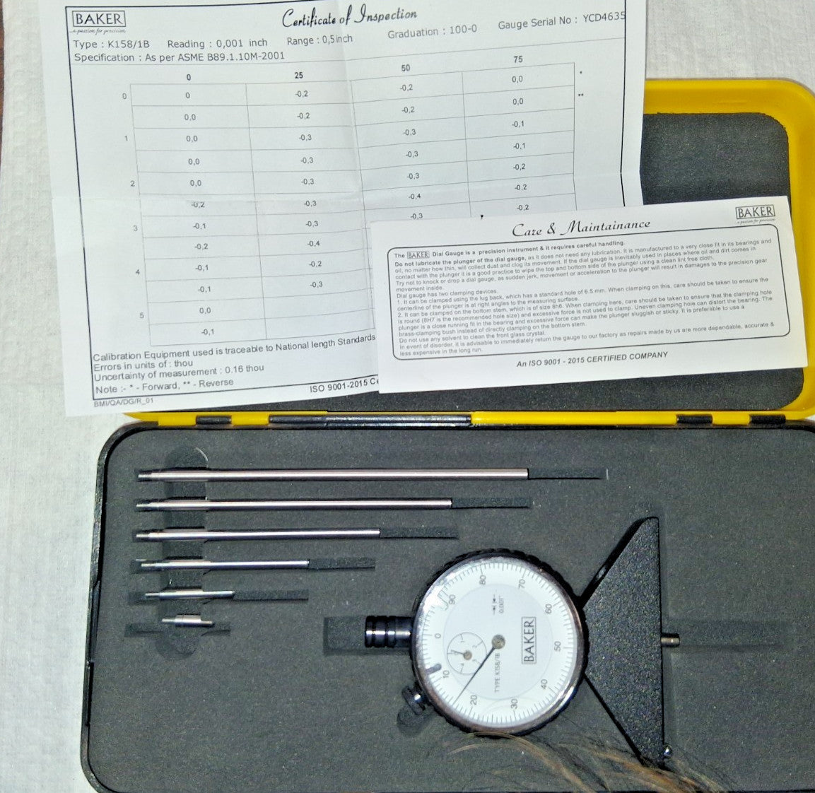Baker 0 to 10 Inch Range Steel White Dial Depth Gage K158/1B