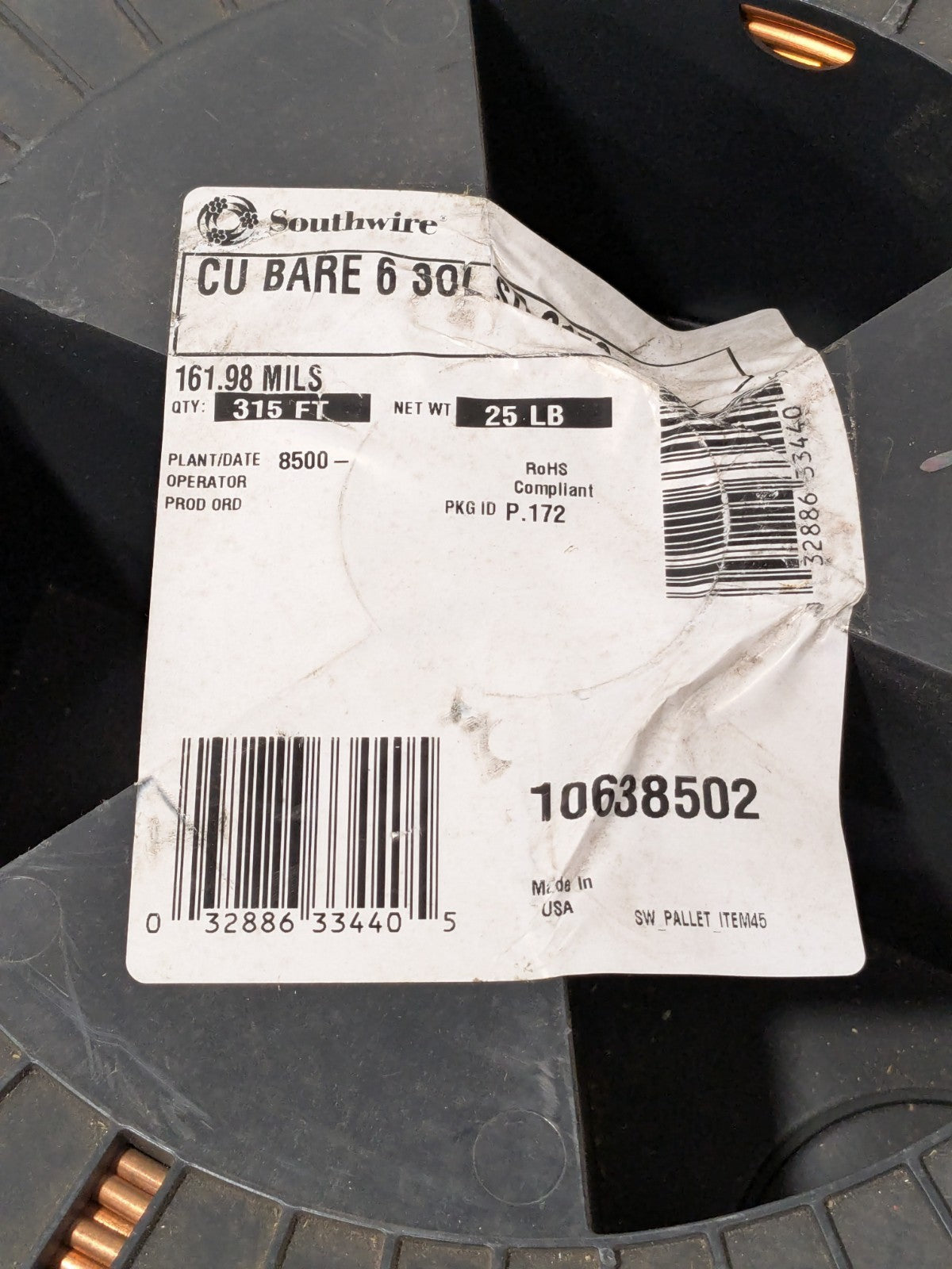 Southwire 6 AWG, 162 mil Dia, 315 Ft., Solid, Grounding Wire, Copper 10638502