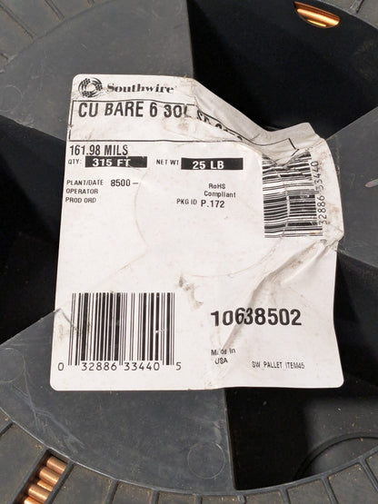 Southwire 6 AWG, 162 mil Dia, 315 Ft., Solid, Grounding Wire, Copper 10638502
