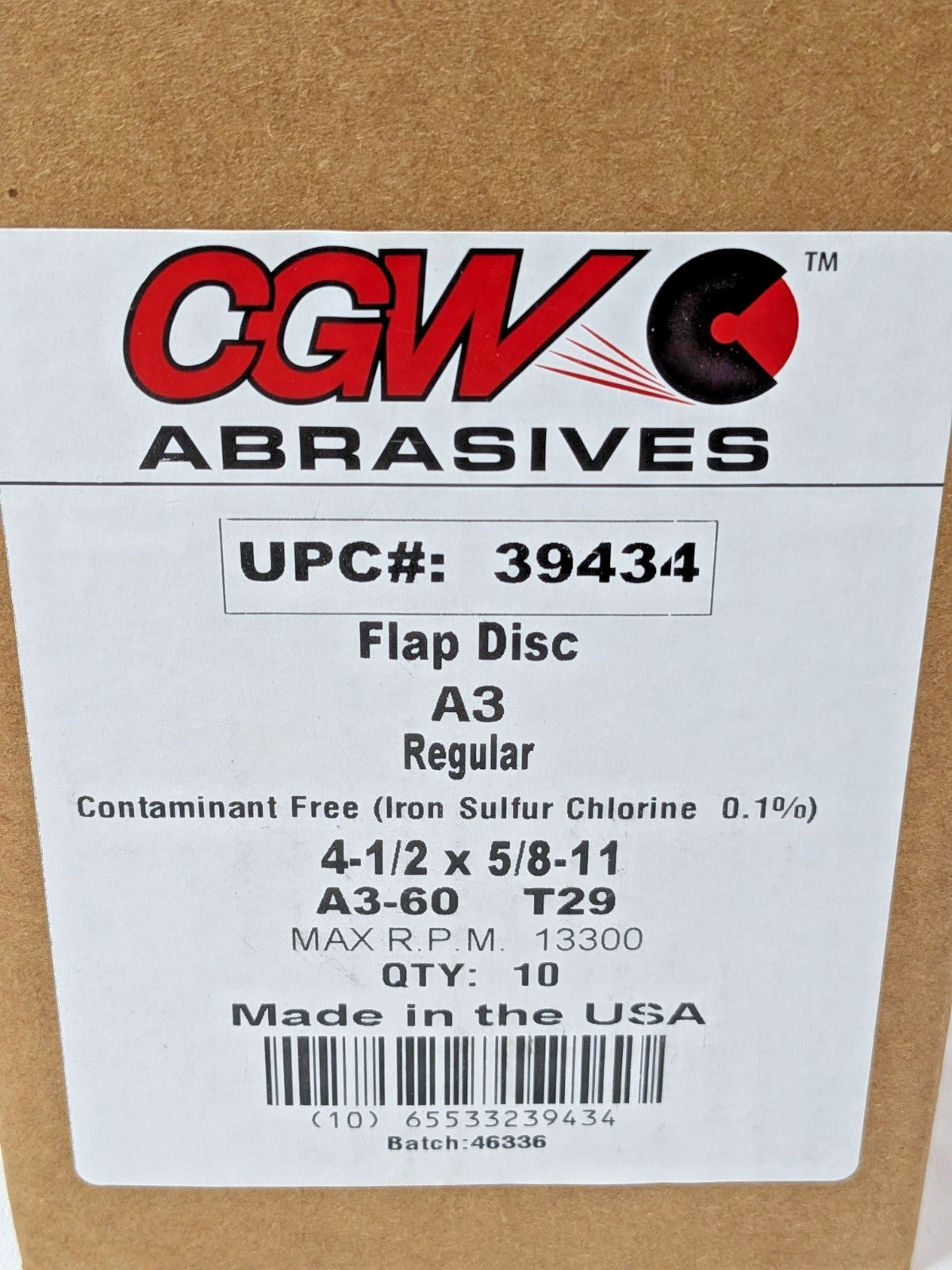 CGW Abrasives Flap Discs Aluminum Oxide Type 29 4-1/2"Dia 60G QTY 10 39434
