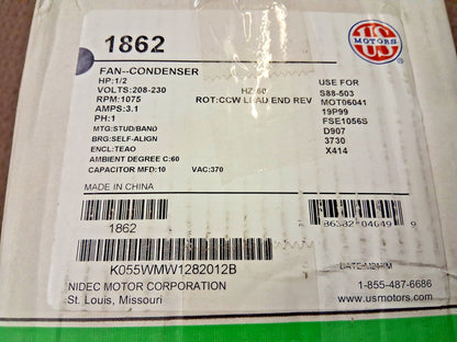 US Motors Single Phase Permanent Split Capacitor AC Motor 1862