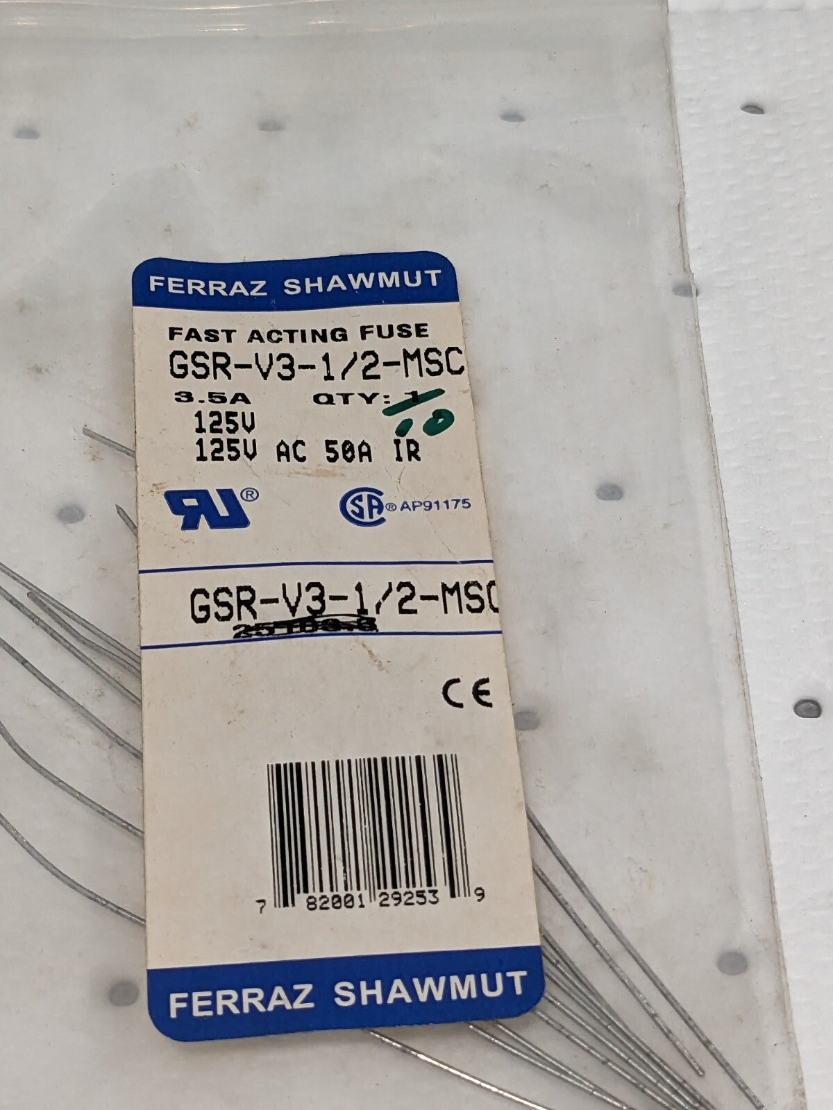 Ferraz Shawmut Fast Acting GP Fuse 125V 3.5A Qty 10 GSR-V3-1/2