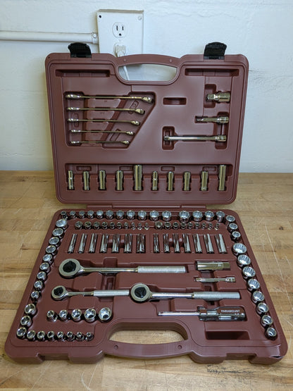 Paramount 107 Piece Socket Set w/ Case 1/4", 3/8", 1/2" Drive 6, 8, 12 Point
