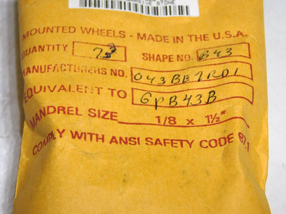 Aluminum Oxide Mounted Abrasive Pt 1/4x5/16 Head Dia x Thickness Qty-73 GPB43B