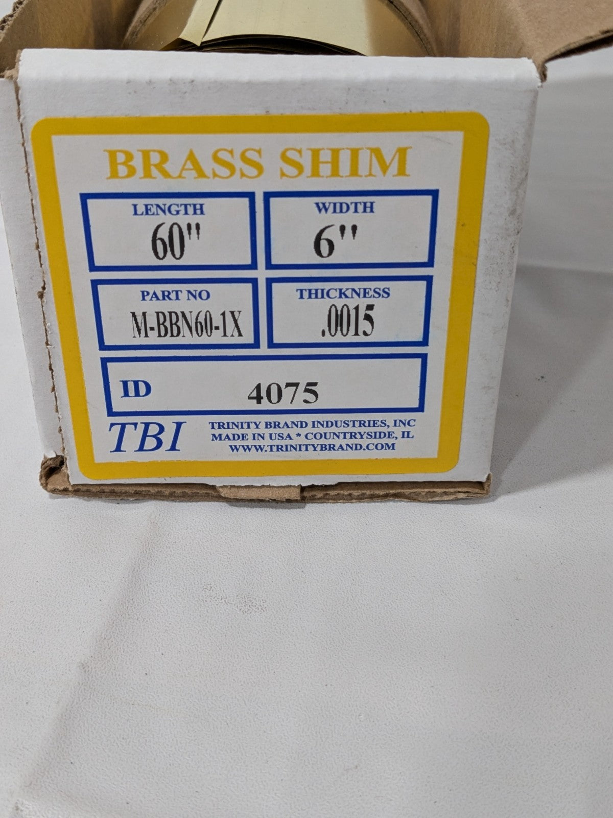 Metal Brass Shim Stock: Roll, 0.0015" Thick, 60" Long, 6" Wide M-BBN60-1X