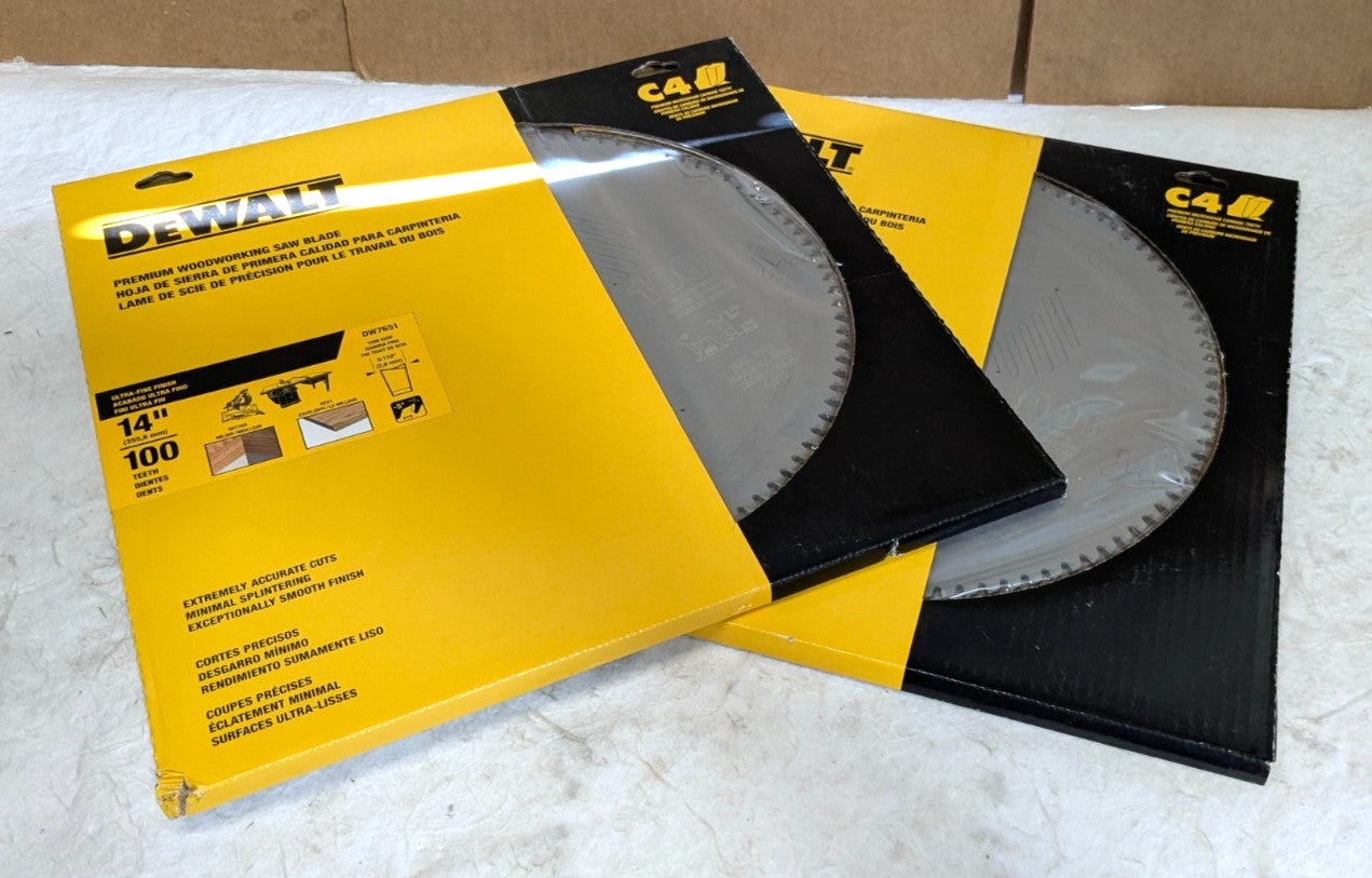 *2 Pack* Dewalt 14" Saw Blades  Ultra Fine 100 Tooth for 1" Arbor  DW7651