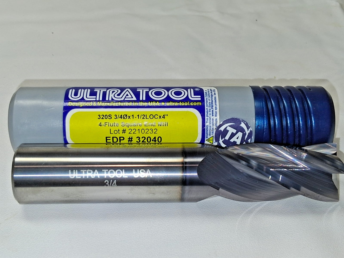 Ultra Tool Carbide End Mill 3/4" 4 FL Square End 1.5"LOC 4"OAL 32