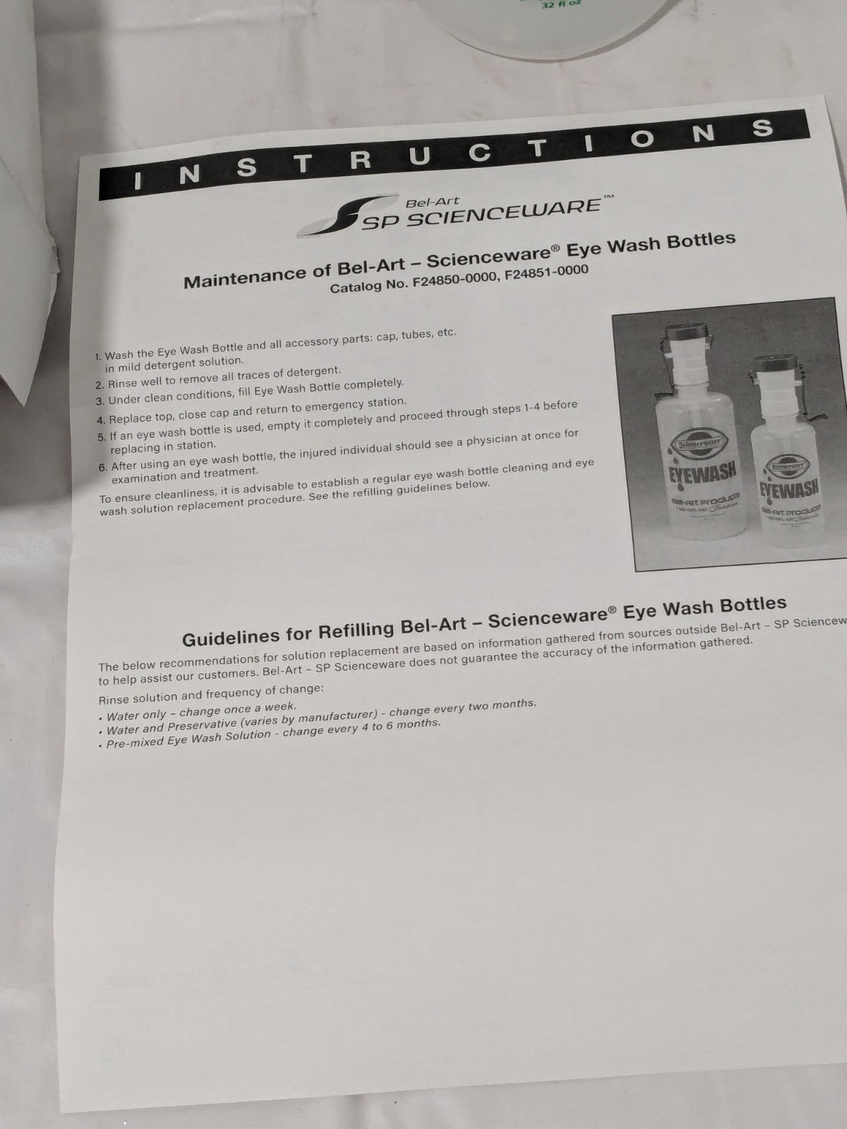 Bel-Art Empty Replacement Bottle Eyewash 32 Fl. Oz 248510000