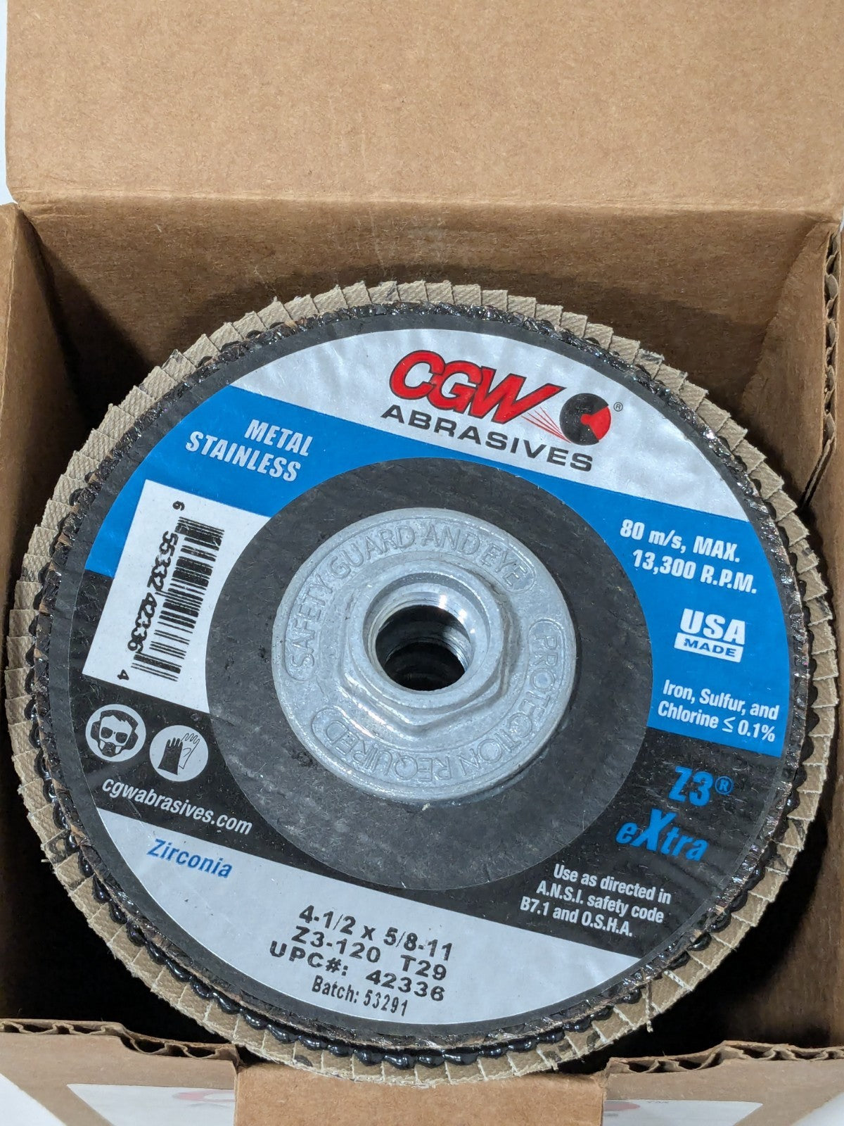 CGW Flap Disc: 4-1/2" Dia, Zirconia Alumina, Type 29 Box of 5 42336