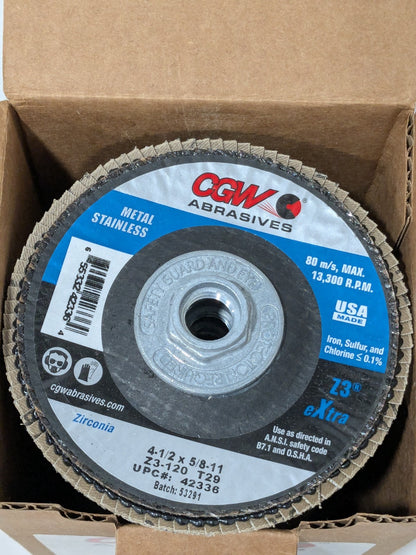 CGW Flap Disc: 4-1/2" Dia, Zirconia Alumina, Type 29 Box of 5 42336