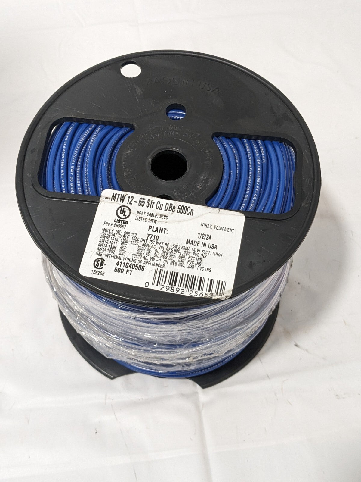 SOUTHWIRE Machine Tool Wire: 12 AWG, Blue, 500' Long, PVC 411040506