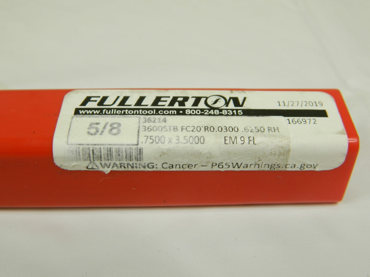 Fullerton 5/8" Corner Radius End Mill RH Spiral 9 FL 36214