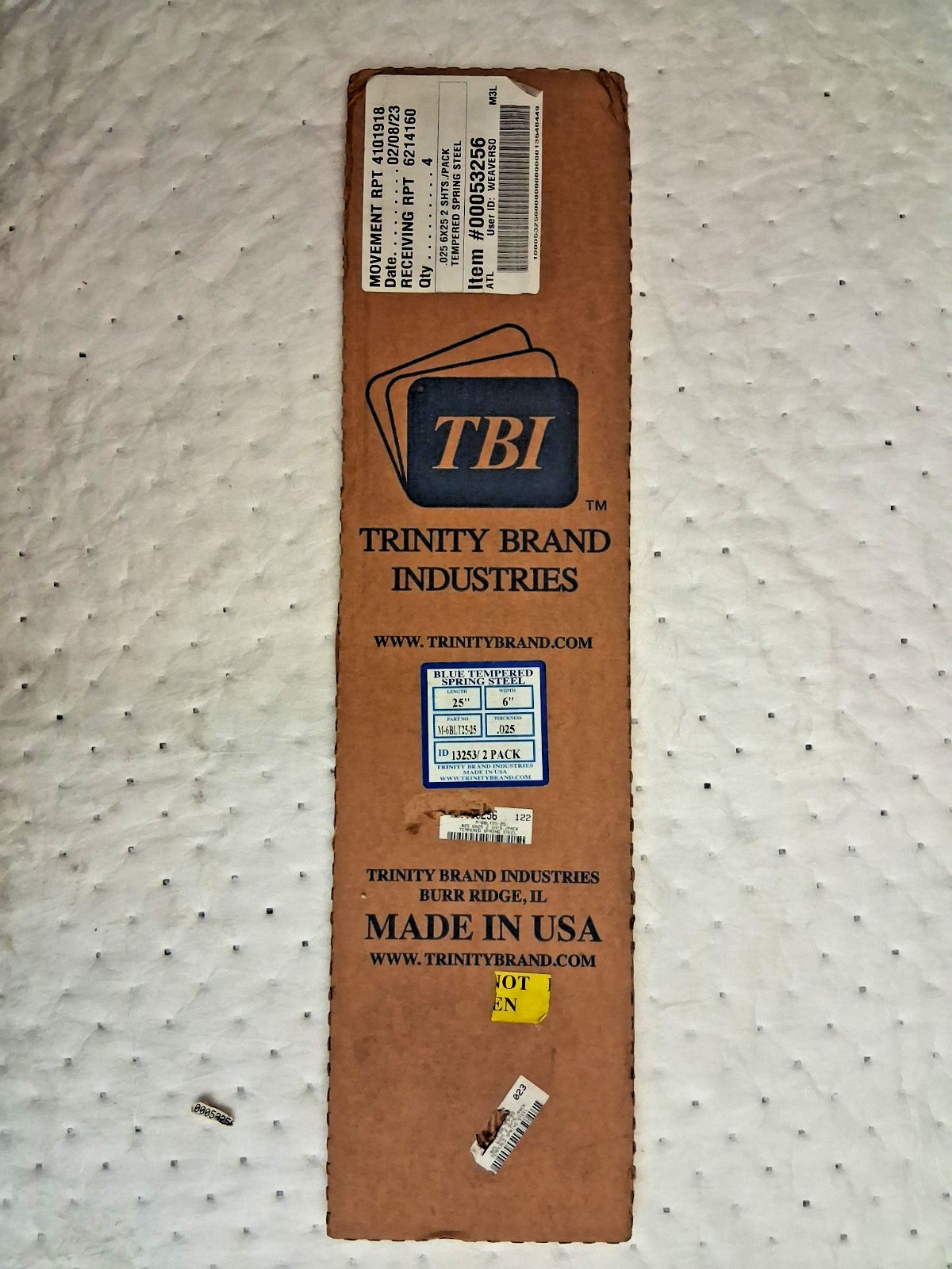Trinity Brand Industries Spring Steel Sheet 6" Wide x 25" Long M-6BLT25-25
