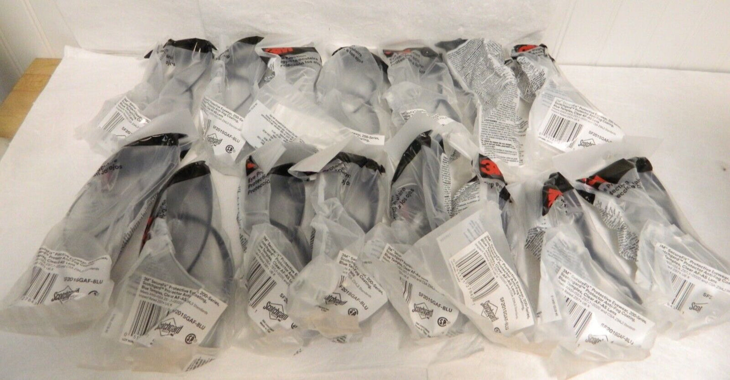 3M Frameless Safety Glasses Anti-Fog Clear Lenses Qty of 15 SF201SGAF-BLU