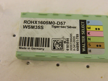 WALTER Milling Insert: ROHX1605M0-D57 WSM35S, WSM35S, Solid Carbide 6161544