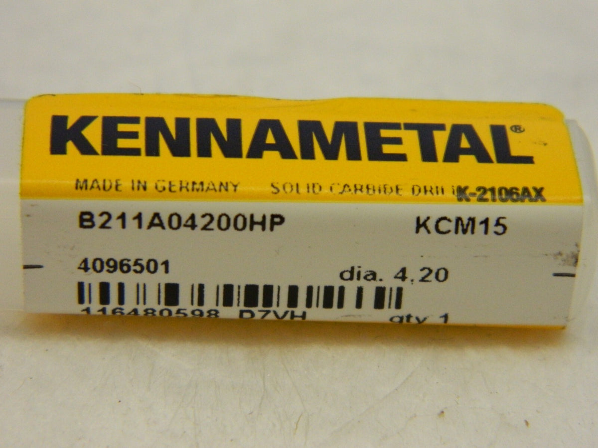 Kennametal 4.2mm 135° Solid Carbide Jobbers Drill 4096501