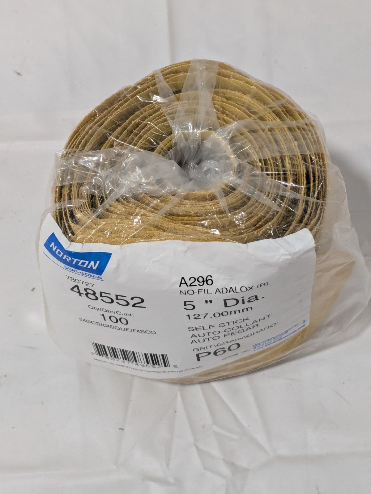 NORTON PSA Disc: 5" Disc Dia, 60 Grit, Aluminum Oxide 78072748552