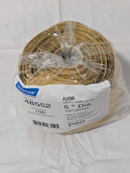 NORTON PSA Disc: 5" Disc Dia, 60 Grit, Aluminum Oxide 78072748552