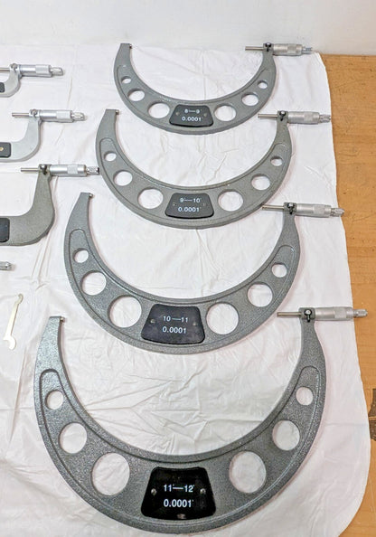 12 PCS Mechanical Outside Micrometer Set 0 - 12" Range W/O Standards INCOMPLETE