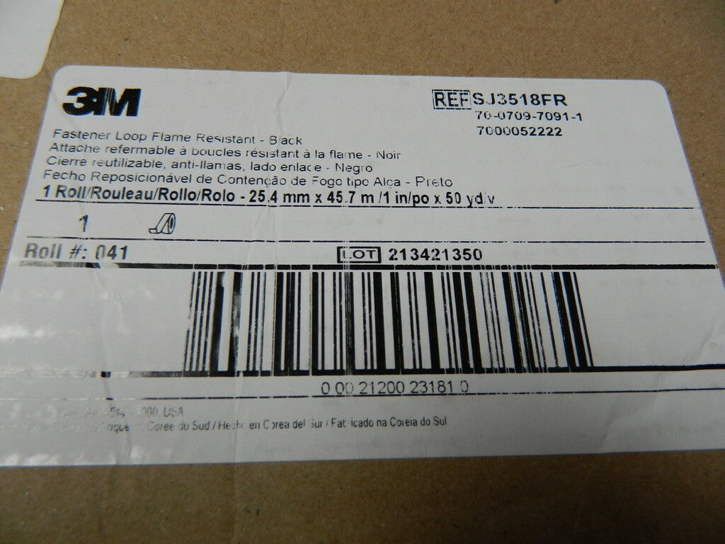 3M  SJ3518FR Black Reclosable Fastener - Loop - 1 in Width x 50 yd Length