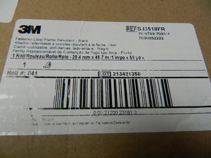 3M  SJ3518FR Black Reclosable Fastener - Loop - 1 in Width x 50 yd Length