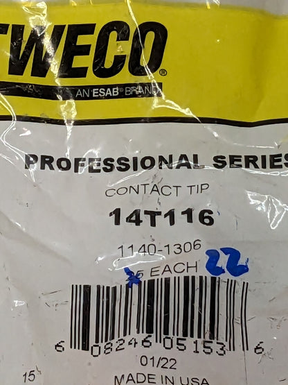 Tweco MIG Welder Contact Tip: 1/16" Max Wire Dia Qty 22 11401306