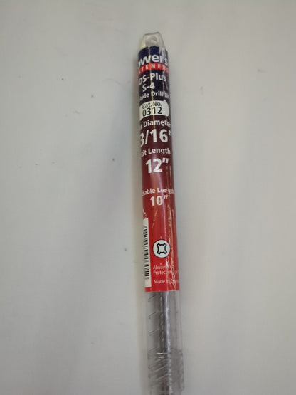 S-4 PLUS CARBIDE DRILL BITS, SLOTTED DRIVE SHAFT, 3/16" DRILL SIZE, 12"oal