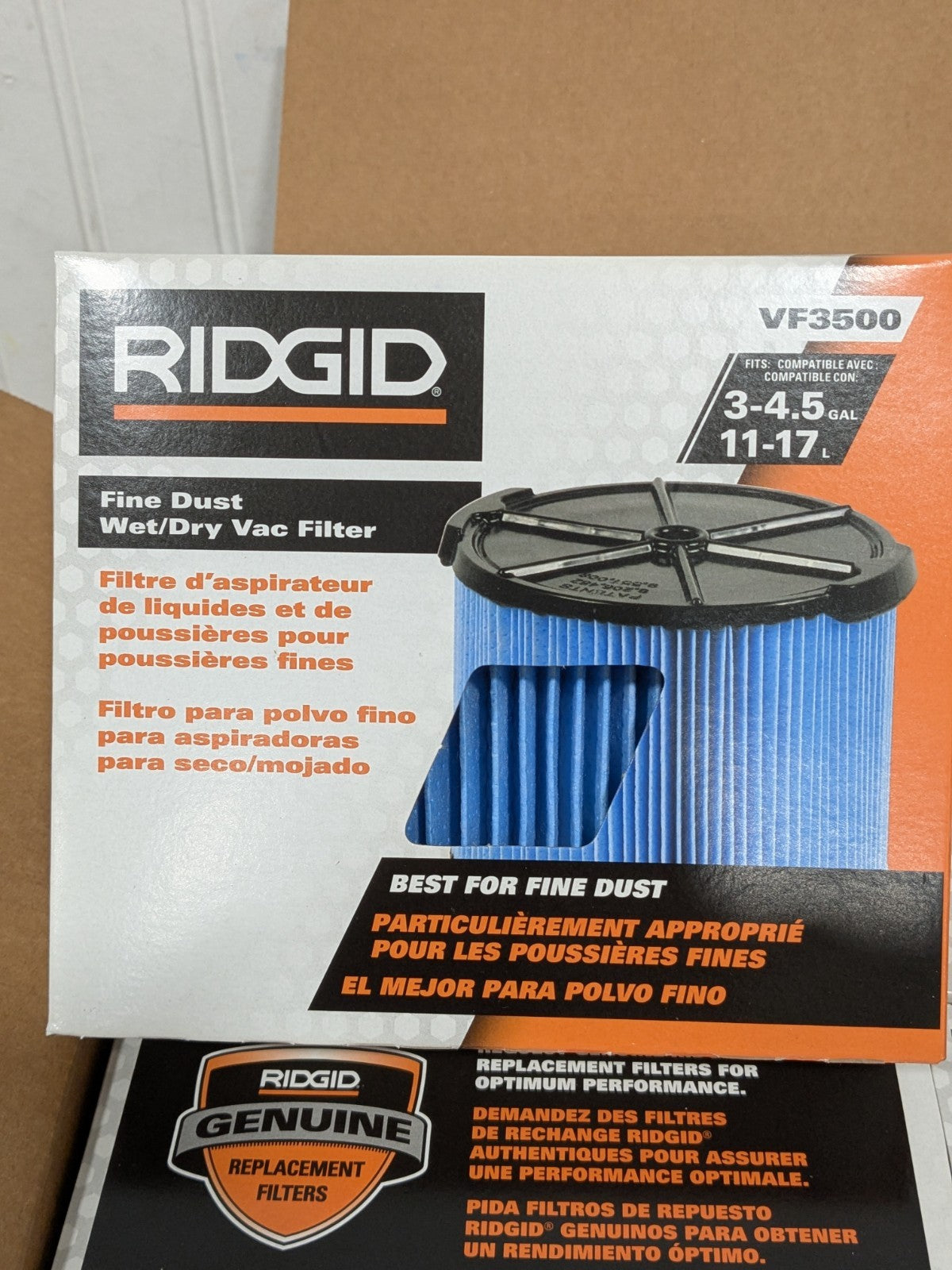 Ridgid Vacuum Cleaner High-Efficiency Filter: Dry &amp; Wet Pickup Box of 4 VF35