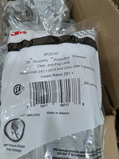 3M Secure FitT Protective Eyewear, Clear Lens, 200 Series Box of 20 7100090435