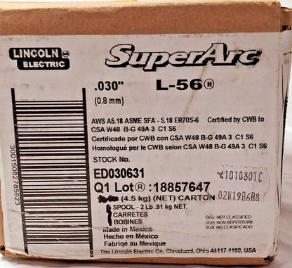 Lincoln Electric MIG Wire SuperArc L-56 .030 DIA 2 LB Spools QTY4 ED030631