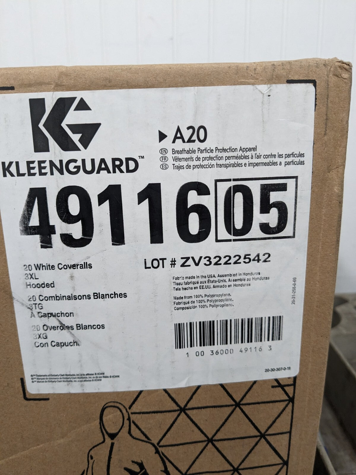 KLEENGUARD Disposable Coveralls: Particle Protection, Sz 3X Qty 20 49116