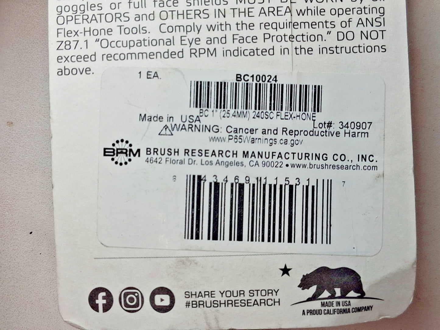 Brush Research Mfg Flexible Carbide Cylinder Hones 1" MBDia 240 Grit BC10024