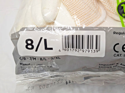 10 PAIRS Showa Polyurethane Palm Coated Nylon Fit White Gloves Size 8/L B0500